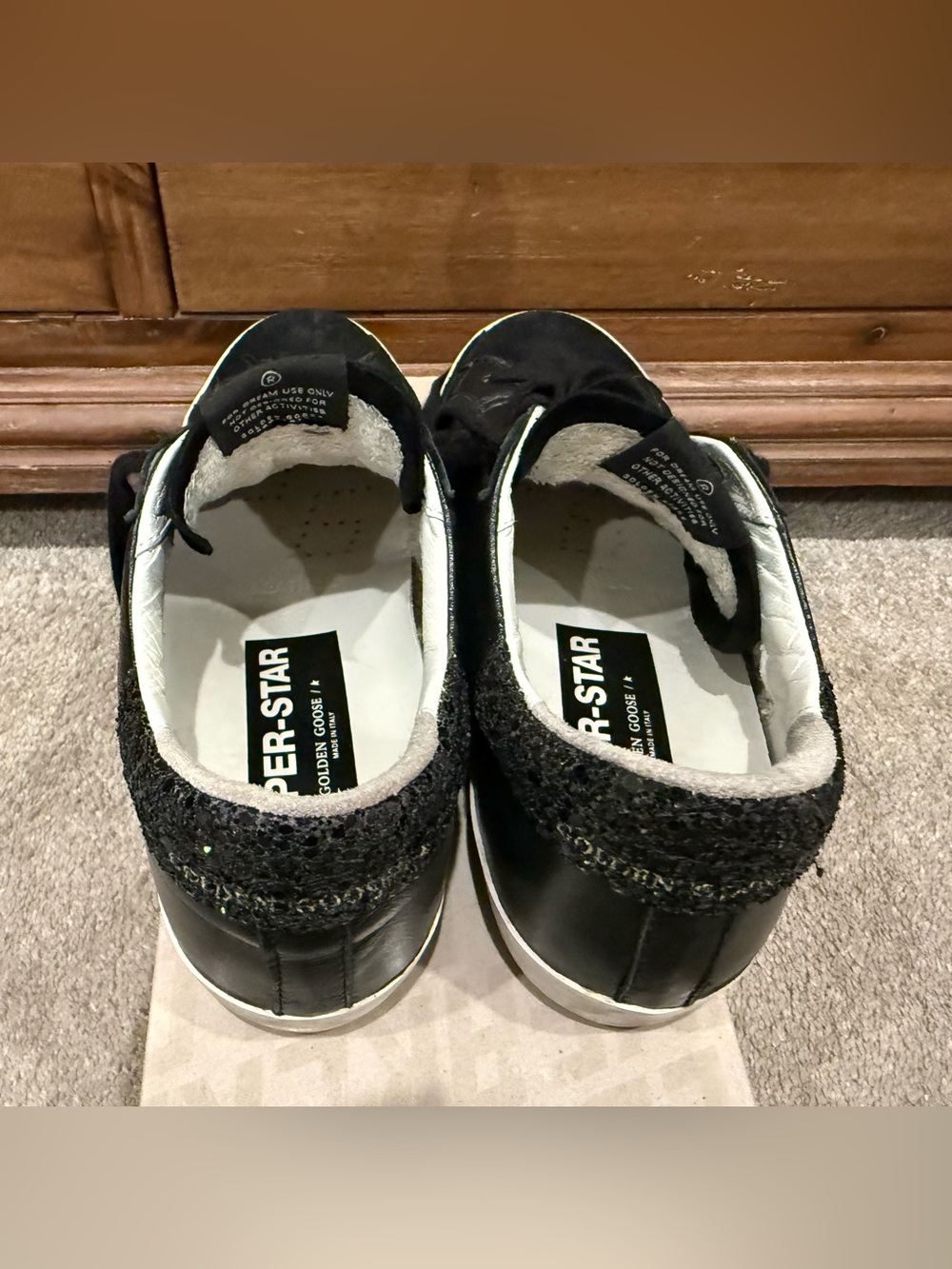 Golden Goose Black Leather Low-Top Sneakers with Glitter Heel - Picture 5 of 8